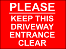 metal alloy sign red keep driveway clear 400mm x 300mm
