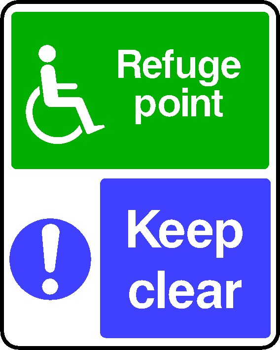 Wheelchair Refuge Point Keep Clear Signs and Stickers