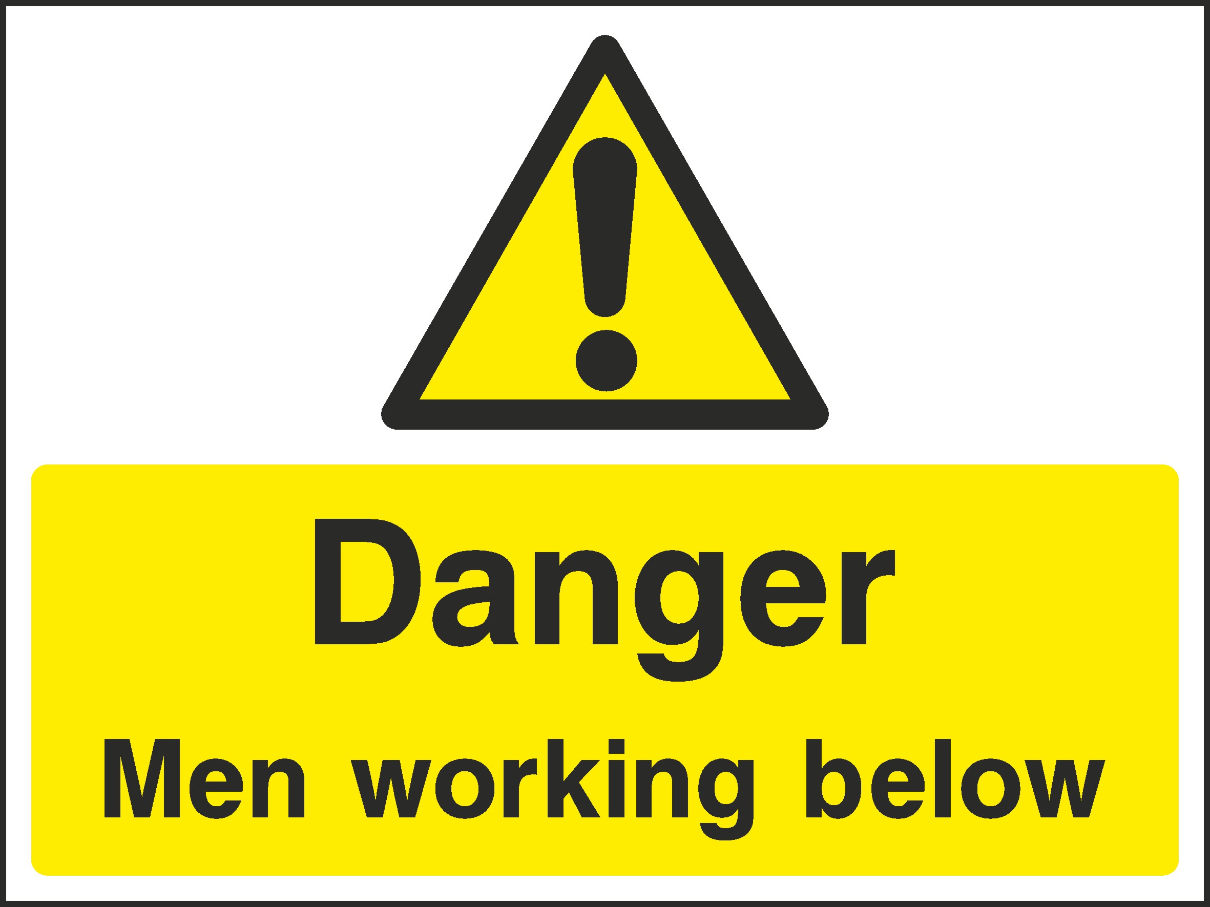 Men Working Below Signs and Stickers